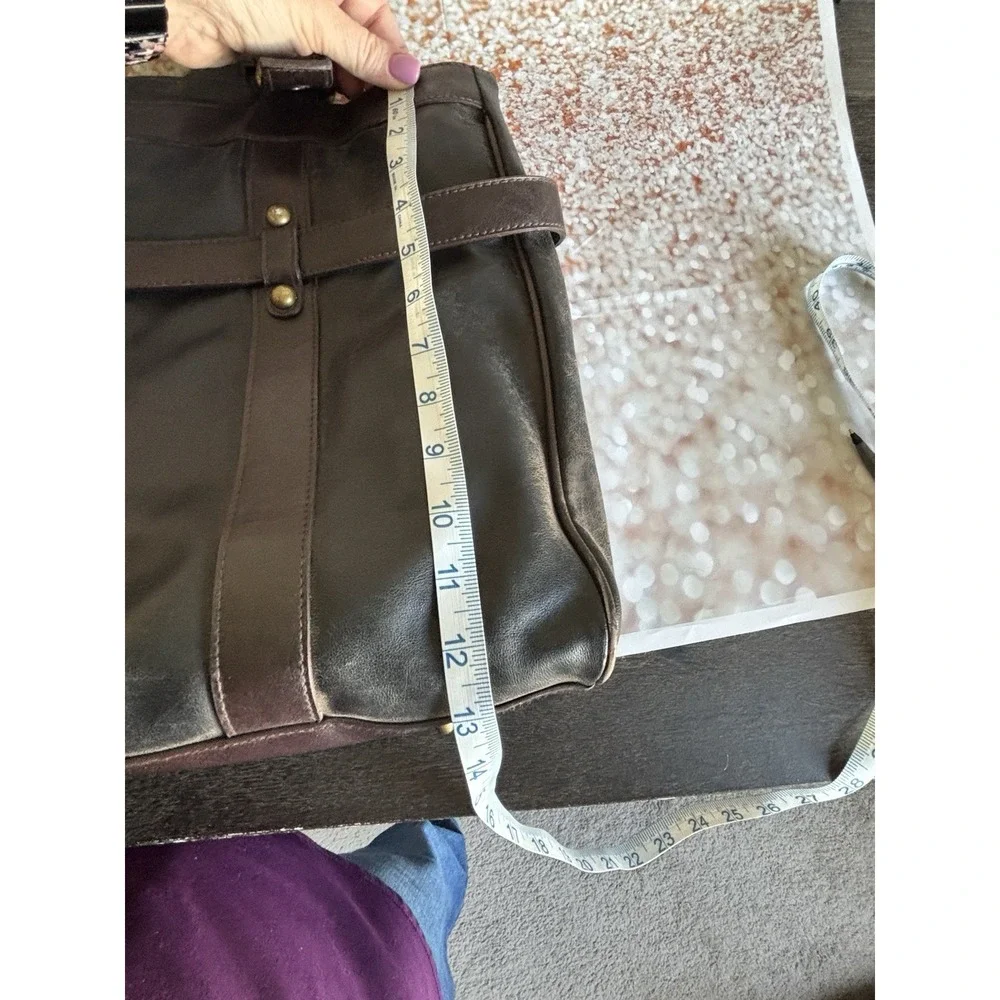 Bueno Black Brown‎ Distressed Vegan Leather Tote Bag Gold Turn Lock Satchel